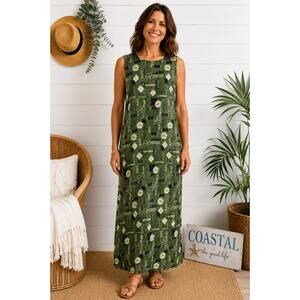 R&K Originals Womens 14 Vintage Green Floral Cottage Coastal Maxi Dress